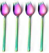 Sporks,Tiokin Salad Forks,4-Pack 18/10 Stainless Steel Sporks, 7.4 Inches Long Handle Dessert Spo...