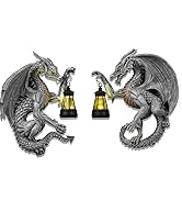 Vessena Dragon Outdoor Porch Decor Hugger with Solar Lantern Gothic, Dragon Statue Garden Lights,...