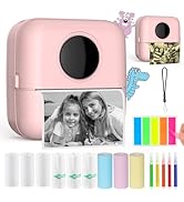 HuiJuKeJi Inkless Sticker Printer Mini Thermal Printer with 9 Rolls Thermal Paper,Color Pen for i...