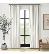 Natural Pinch Pleated Linen Blackout Curtains 84 Inch Length 2 Panels for Bedroom Living Room Dar...