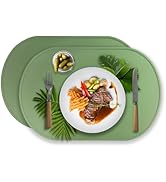 Placemats Oval Tablemats Heat Resistant Placemat, Set of 2 Waterproof Oilproof Stain Non-Slip Foo...