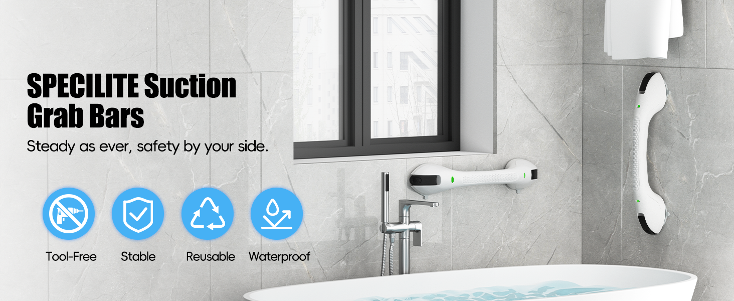 SPECILITE Suction Grab Bars Tool-Free Stable Reusable Waterproof