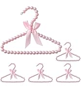 Toddmomy 5pcs Pink Pearl Beads Small Clothes Hangers Faux Pearl Beaded Garment Hangers with Ribbo...