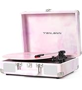 Watercolor Vinyl Record Player with Treble &amp; Bass Control, Vintage 3-Speed Bluetooth Suitcase Por...