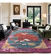 Vintage Tiger Rug Washable 8x10 FT Oriental Traditional Animal Print Purple-Green Floral Tibetan ...