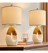 OYEARS Boho Rattan Table Lamps Bedrooms Nightstand Set of 2 Bohemian 19" Coastal Lamp Living Room...