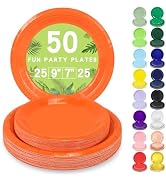 LANLISA 50 Orange Paper Plates Disposable Set Includes 25-9