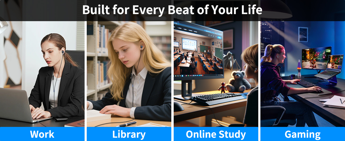 USB Earbuds ,Headphones for for Computer,Noise Isolating Laptop Earphones for Dell hp zoom meeting