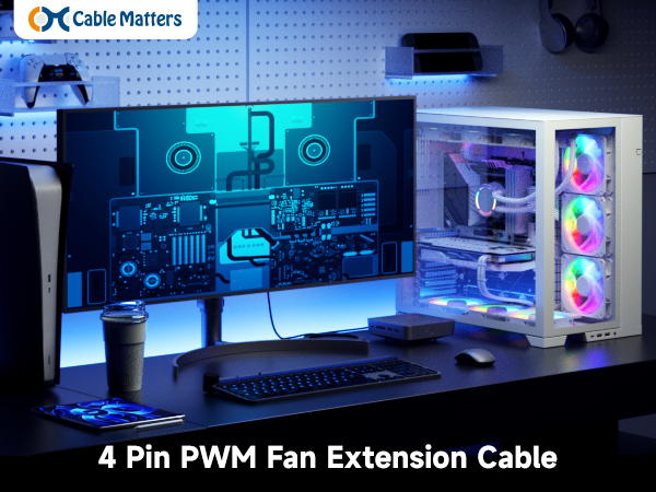 Cable Matters 4 pin fan extension cable for motherboard fan control and cable management