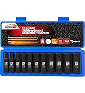 EPAuto 1/2-Inch Drive SAE Deep Impact Socket Set, Cr-V, 6 Points, 11 Sockets