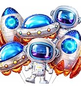 Astronaut Balloons 6PCS Rocket UFO Space Foil Balloon Set Party Decor | Space Theme Decorations f...
