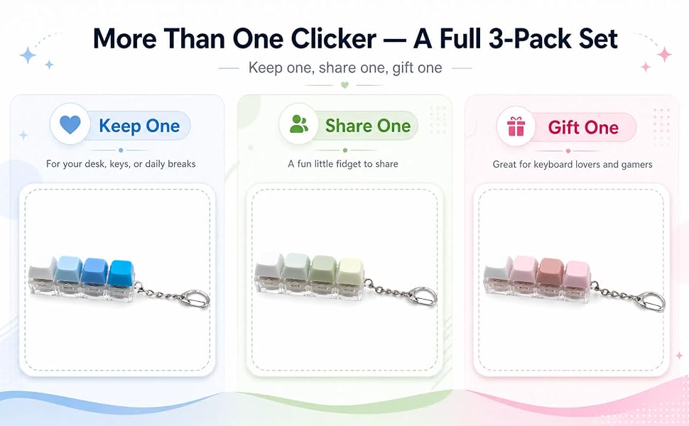 VOZARIKOS 3-pack mechanical keyboard fidget keychain set with Creamy Clicky and Quiet press feels