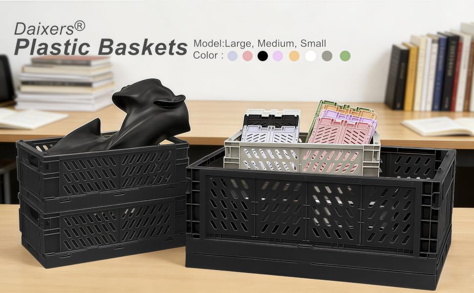 Daixers 6 Pack Mini Foldable Small Plastic Baskets for Organizing and Storage Collapsible Crates