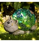Solar Garden Statues Outdoor Decor - Cat Outdoor Statues with Solar Lights Resin Cat Sculptures f...