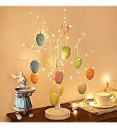 Woohaha Easter Decorations Tree Lights,1.8ft 60LED Light Up Birch Tree with 12 Hanging Eggs,8 Mod...