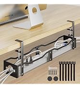 DELAMU 25'' Upgraded Under Desk Cable Management, No Dill Desk Cable Management with F-Clamp, Met...