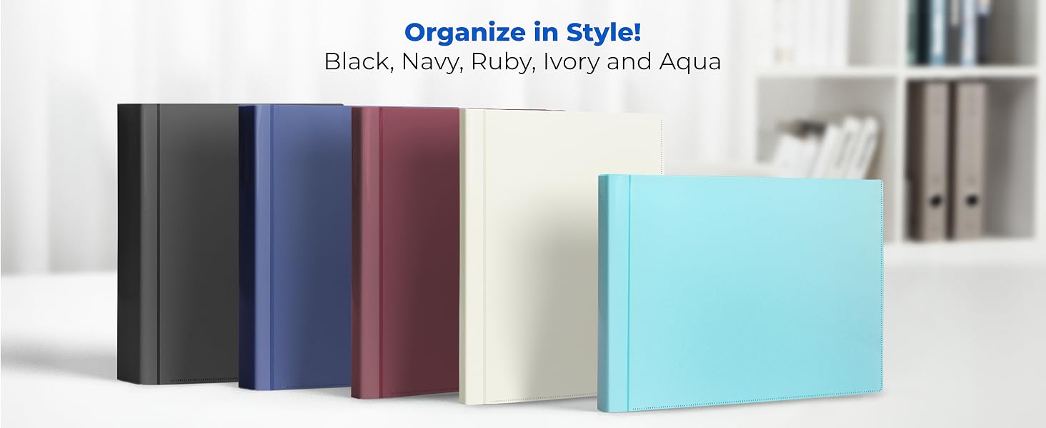 Dunwell Presentation Book 8.5x11 - Organize in Style! Black, Navy, Ruby, Ivory, and Aqua