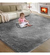 Ultra Soft Rug for Living Room, 5X8 Ft Grey Fluffy Shag Area Rug for Bedroom, Modern Shaggy Carpe...