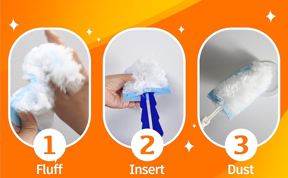 1 fluff 2 insert 3 dust
