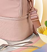 NISHEL Lunch Bag for Women, Insulated Two Separate Compartments Lunch Box with Adjustable Shoulde...