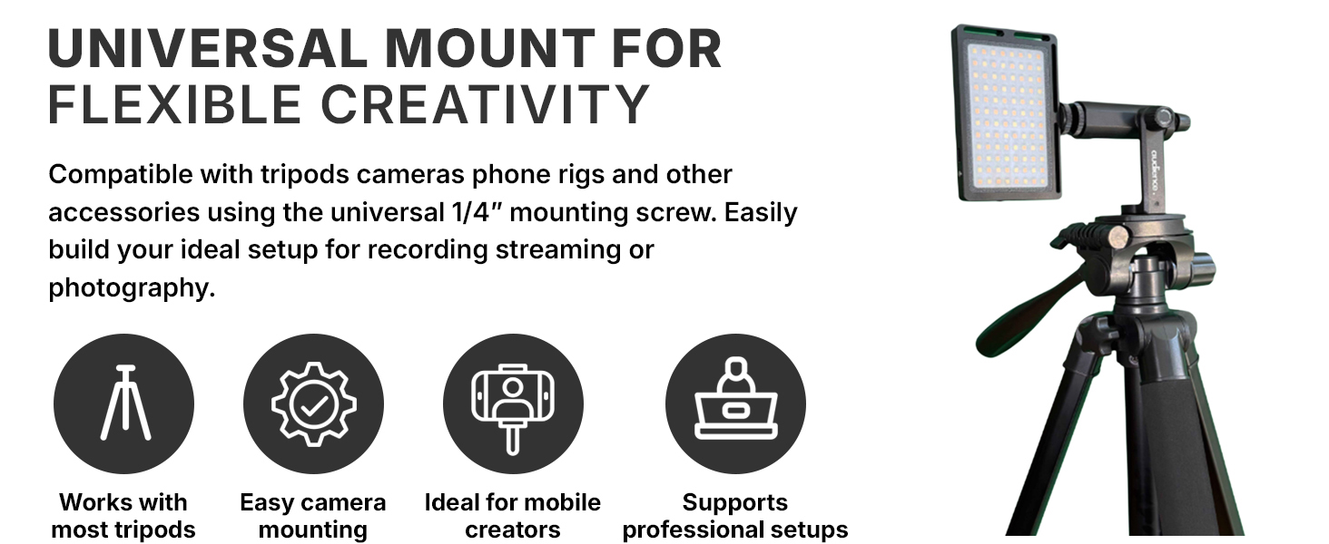 Universal tripod mount adjustable LED video light for cameras phones streaming photography