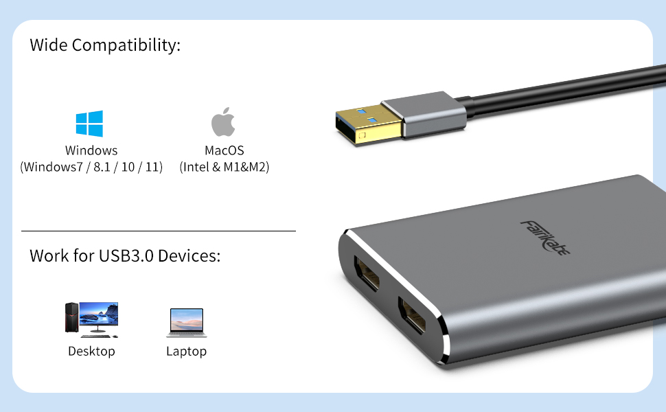 usb 3.0 to hdmi adapter, usb to dual hdmi adapter for 2 monitor