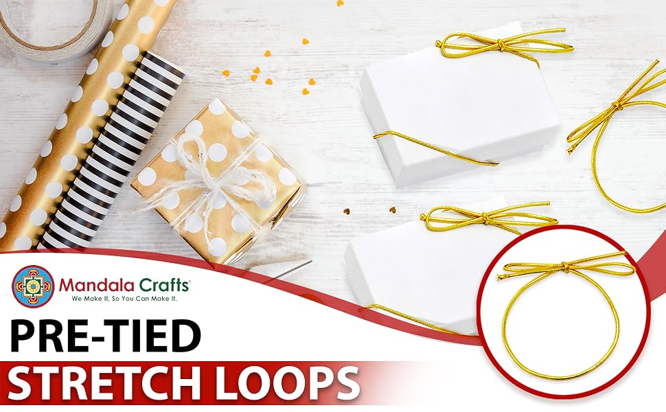 Stretch Loops with Pre-Tied Bows from Elastic Ribbon String for Gifts, Boxes, Tags