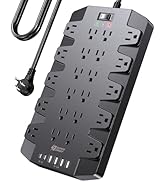 Power Strip, SUPERDANNY Surge Protector with 22 Outlets, 2 USB-C and 4 USB-A, 2100J, 6.5Ft Flat P...