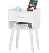 Lerliuo White Nightstand, Bed Side Table with Drawer Open Shelf, Wood Nightstands, End Table with...