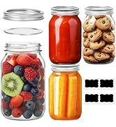 ComSaf Wide Mouth Mason Jars 32 oz with Lids 4 Pcs, Quart Mason Jars with Seal Band, Large Glass ...