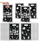 K1tpde 50PCS Black Bad Two The Bone Party Favor Bags, Music Theme Plastic Goodie Gift Bag Bulk wi...