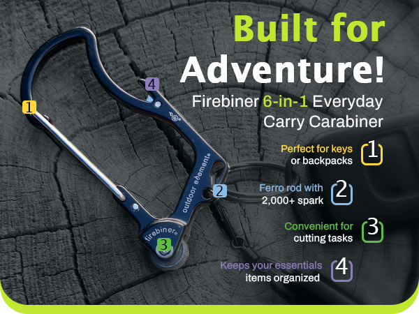 fire starter carabiner, bottle opener, every day carry carbiner, keychain holder