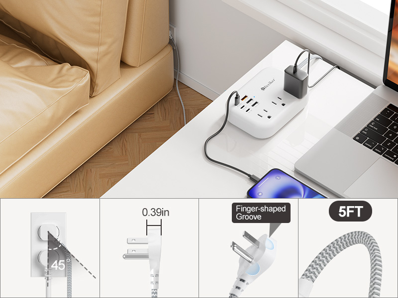 pd 45 w 6 usb c travel power strip with 5ft extension cord
