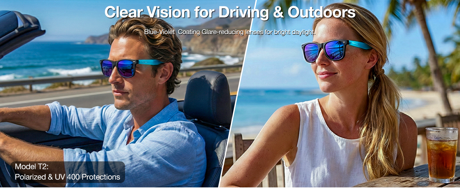 Polarized sunglasses for men driving on sunny road