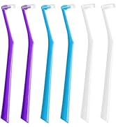 6 Pack Angled End-Tuft Toothbrushes with Covers for Orthodontic Wisdom Teeth Care, Small Head Sin...