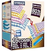 16 Space Saver Vacuum Storage Bags for Clothes, Airtight Vacuum Sealed Space Saver Bags for Cloth...