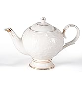 KAMMAK Teapot with Handle, Vintage Porcelain Tea Pot with Gold Trim, Blooming &amp; Loose Leaf Teapot...