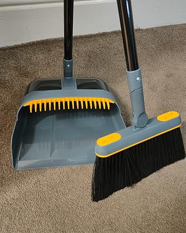 Dark blue and orange broom dustpan set
