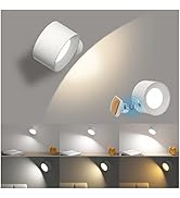 AKSDA Battery Operated Wall Light, LED Lamp with 360°Adjustable Lighting Indoor Light 3 Color Mod...