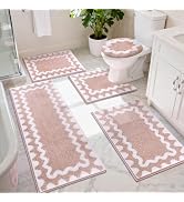 Findosom Bathroom Rugs Sets 5 Piece, Absorbent Soft Non-Slip Washable Microfiber Shaggy Bath Mat ...