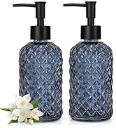 2 Pack Gem Glass Soap Dispenser with Black Plastic Pump, 13oz Liquid Hand Soap Dispenser, Rustpro...