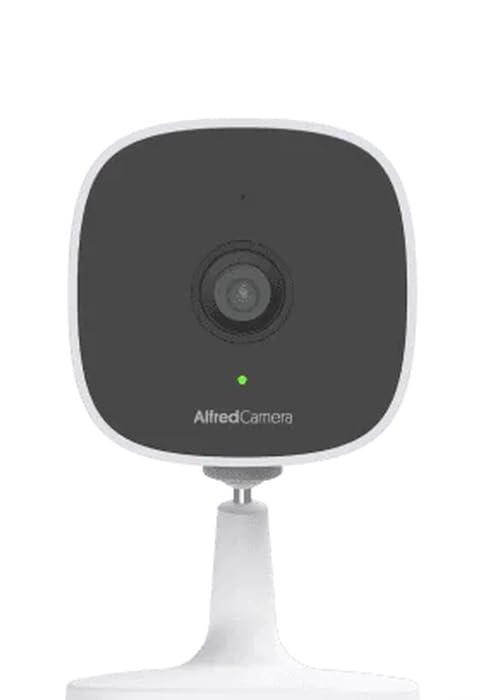 AlfredCam indoor security camera on white background.