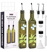 COOLMI Oil and Vinegar Dispenser Set - 17oz/500ML Premium Glass Olive Oil Dispenser Bottles for K...
