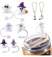 8pc Halloween Straw Covers Ghost Straw Topper Silicone Reusable for Stanley Straw Cover withCup A...