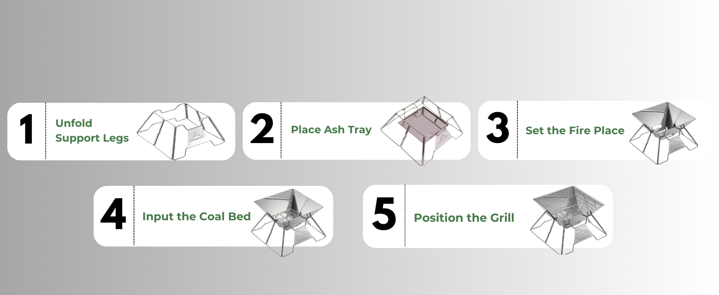 campingmoon MT-2 portable bbq grill wood burning set up steps