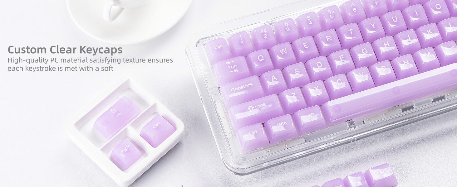 Womier Clear Jelly Keycaps, Ceramic Keycaps Style Cute Transparent Purple Keycaps