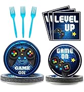 96 Pcs Video Game Party Supplies Paper Plates Napkins Gaming Party Birthday Decorations Favors fo...