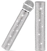Facmogu Silver Mic Handle Cover, Rhinestones Mic Handle Sleeve for Party &amp; TV Show, Microphone Co...