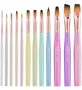 Nicpro 12pcs Artist Paint Brush Set, Aesthetic Pastel Paintbrushes Craft Paint Brushes for Acryli...