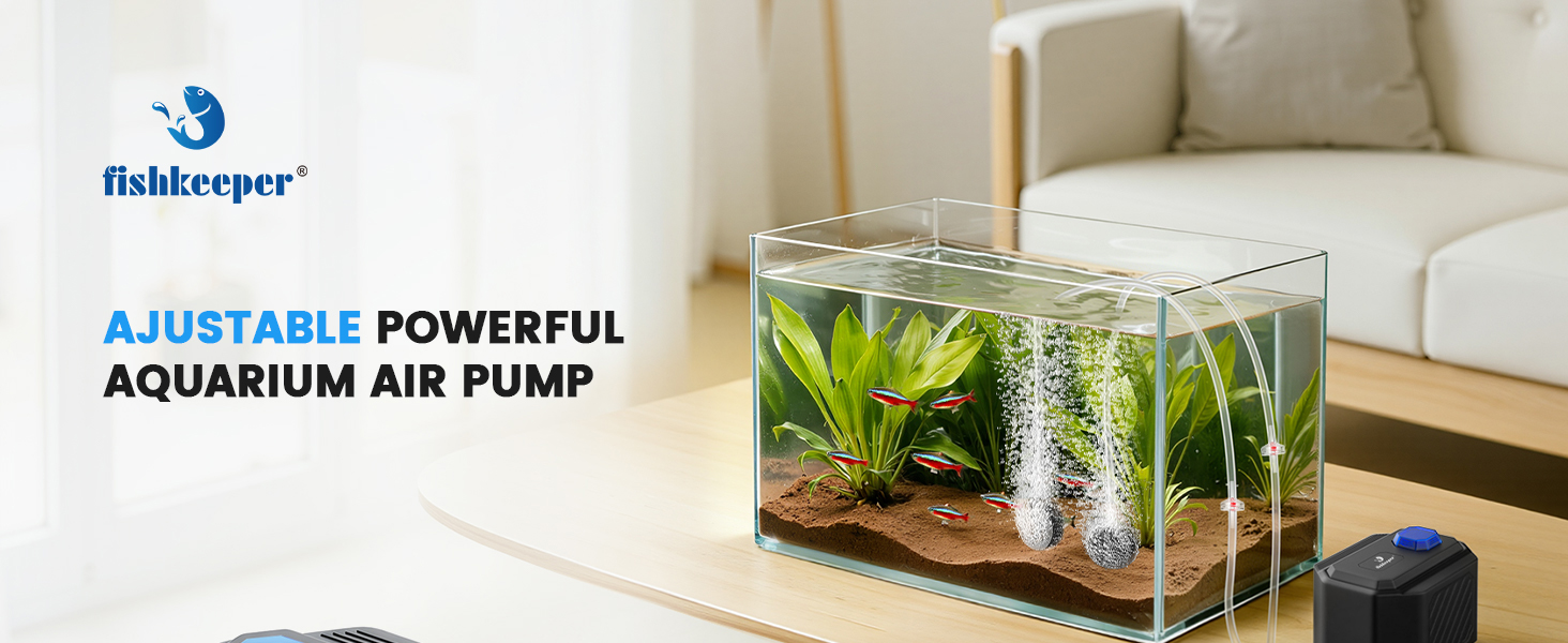 fishkeeper Powerfu Quiet Aquarium Air Pump Adjustable Dual-Outlet Fish Tank Air Pump